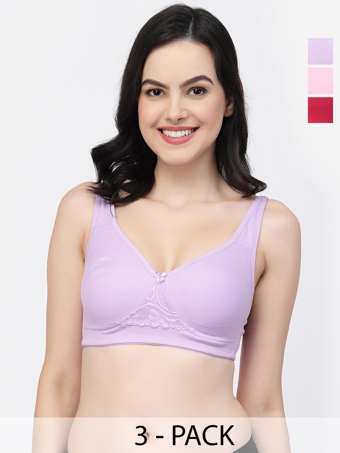 

College Girl Pack Of 3 Non-Wired Lightly Padded Cotton T-shirt Bra With All Day Comfort, Pink