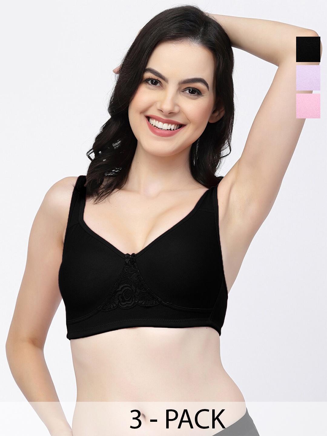 

College Girl Pack of 3 Lightly Padded Cotton T Shirt Bras With All Day Comfort, Purple