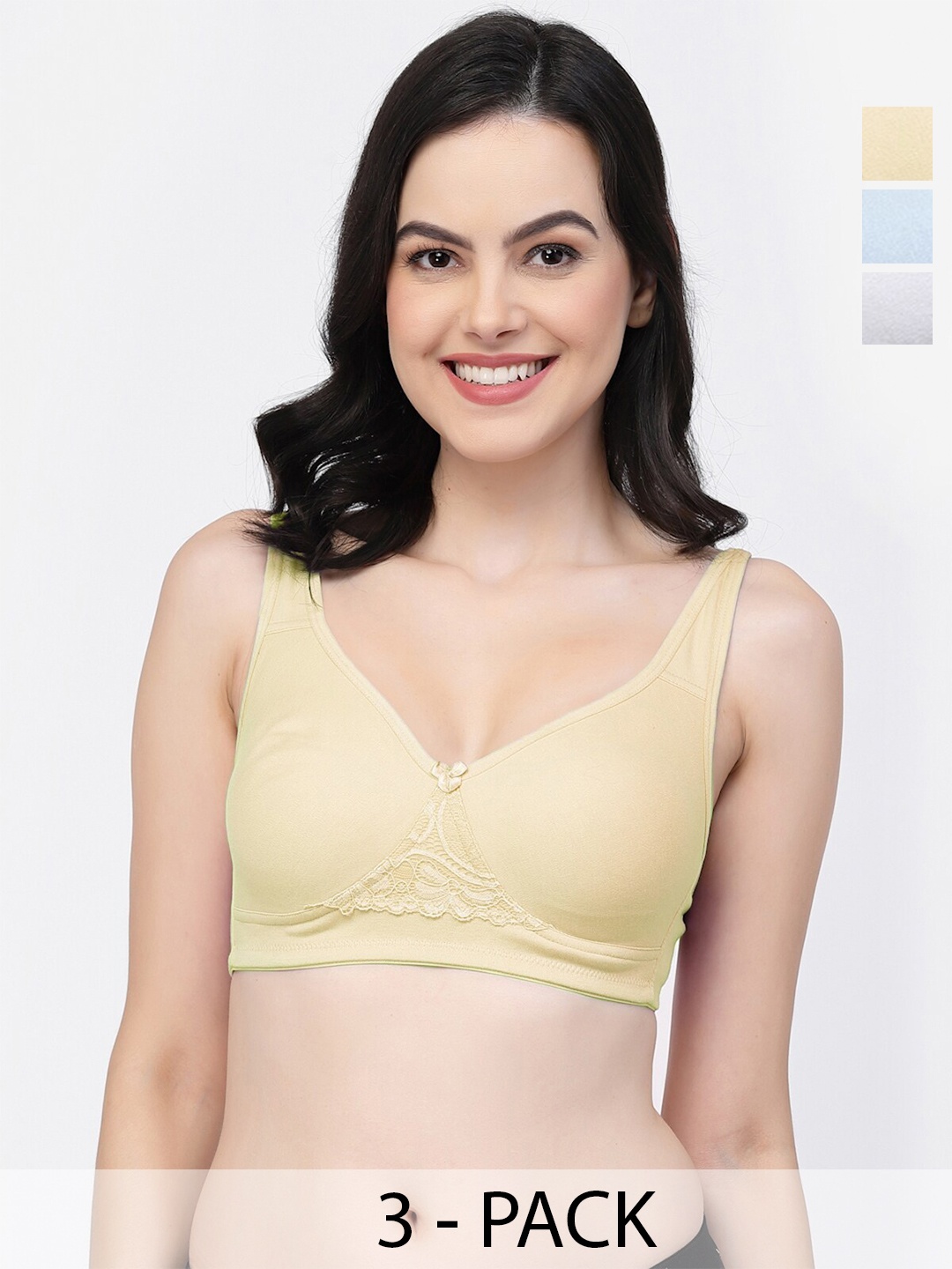 

College Girl Pack Of 3 Full Coverage Lightly Padded Cotton T-shirt Bra- All Day Comfort, Turquoise blue