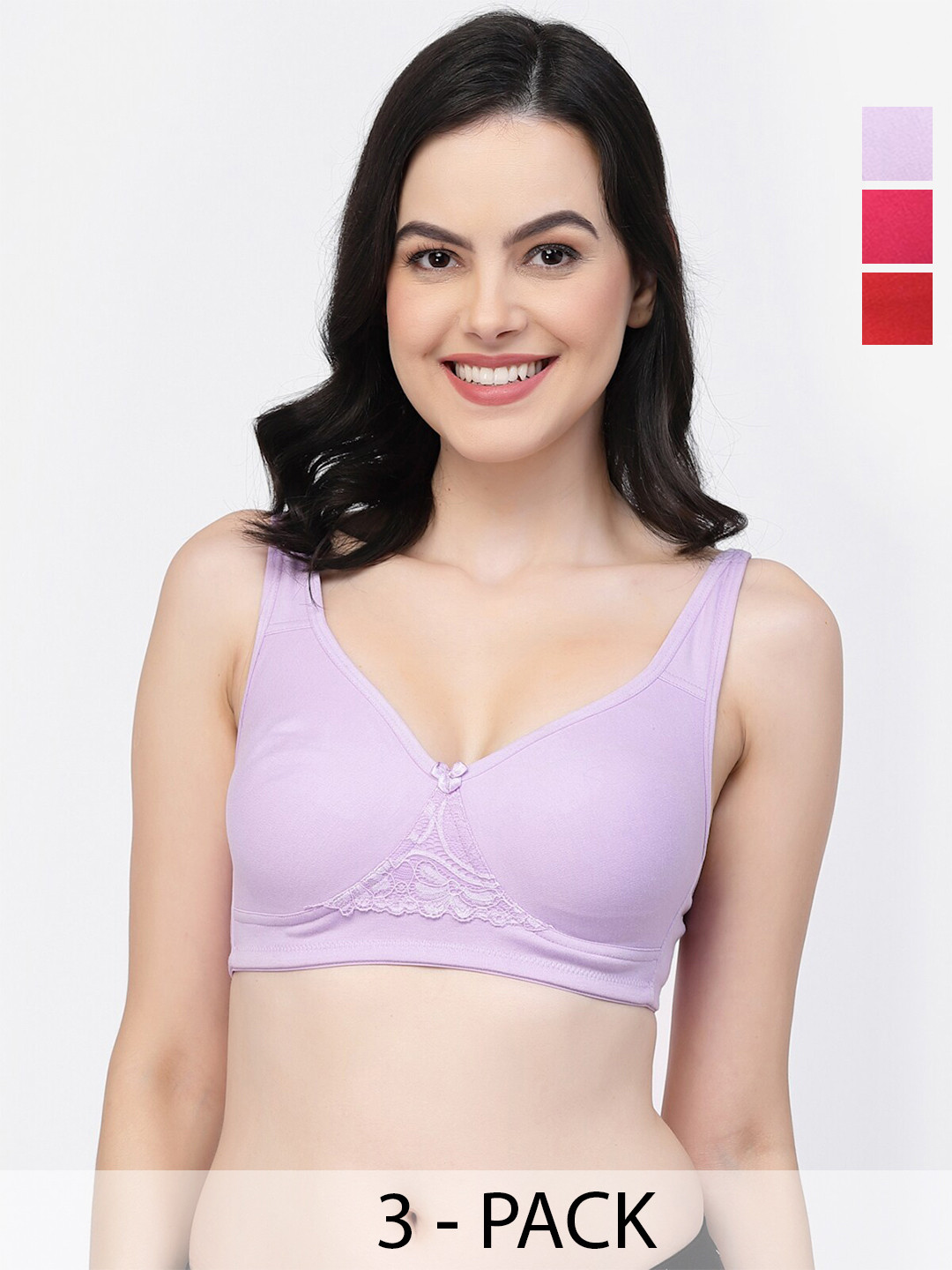 

College Girl Pack of 3 Lightly Padded Cotton T Shirt Bras With All Day Comfort, Pink