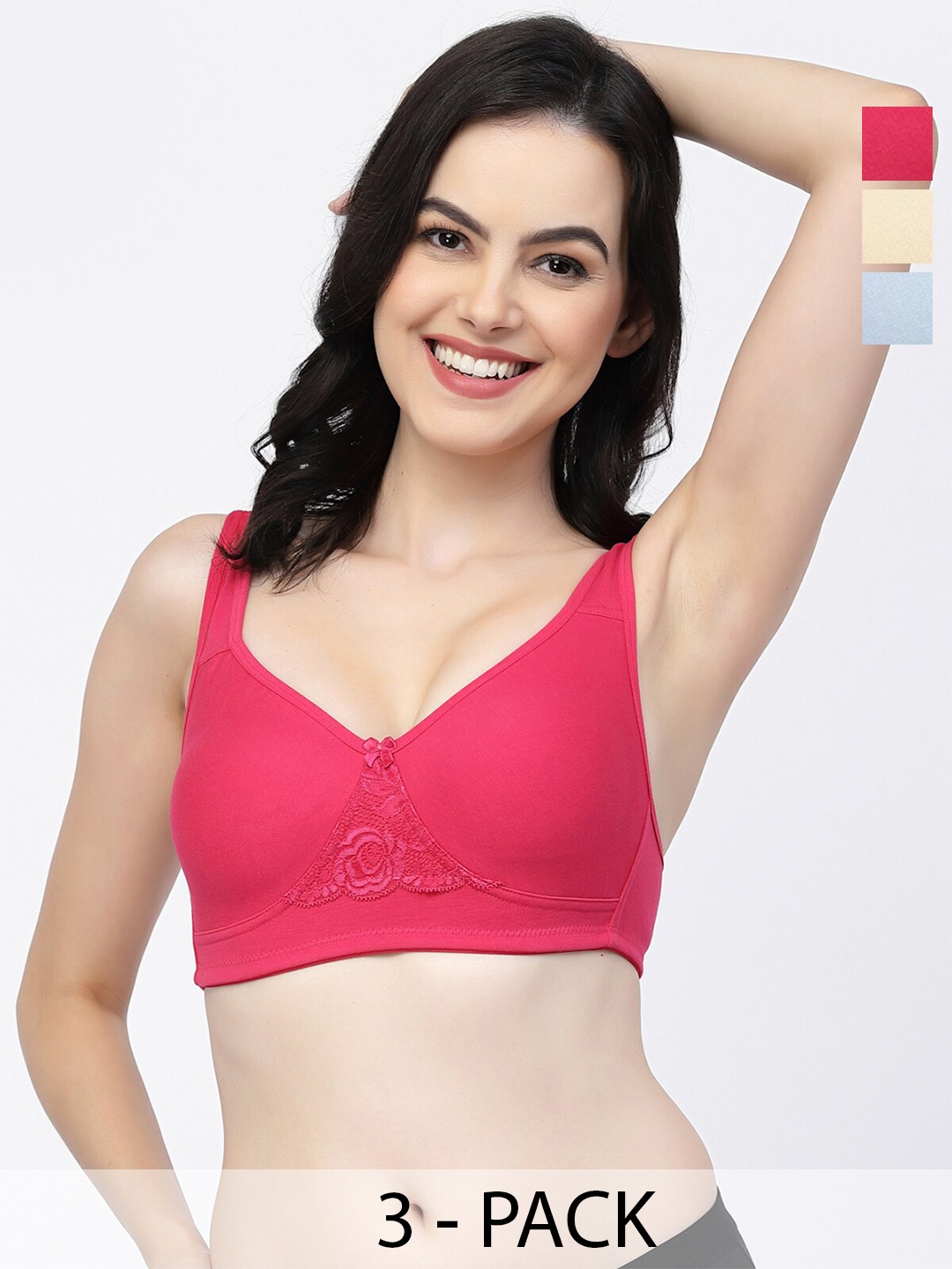 

College Girl Pack Of 3 Full Coverage Cotton T-shirt Bra With All Day Comfort, Pink