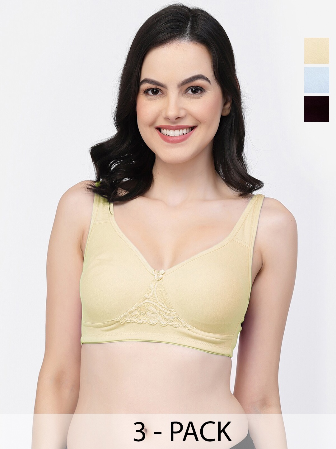 

College Girl Pack Of 3 Non-Wired Lightly Padded Cotton T-shirt Bra With All Day Comfort, Beige