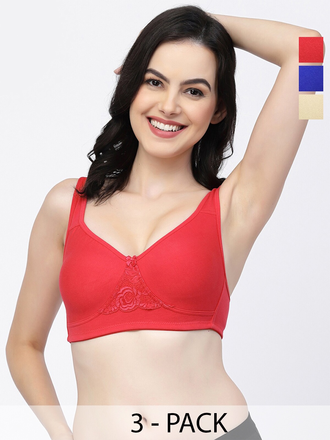 

College Girl Pack Of 3 Full Coverage Cotton T-shirt Bra With All Day Comfort, Red