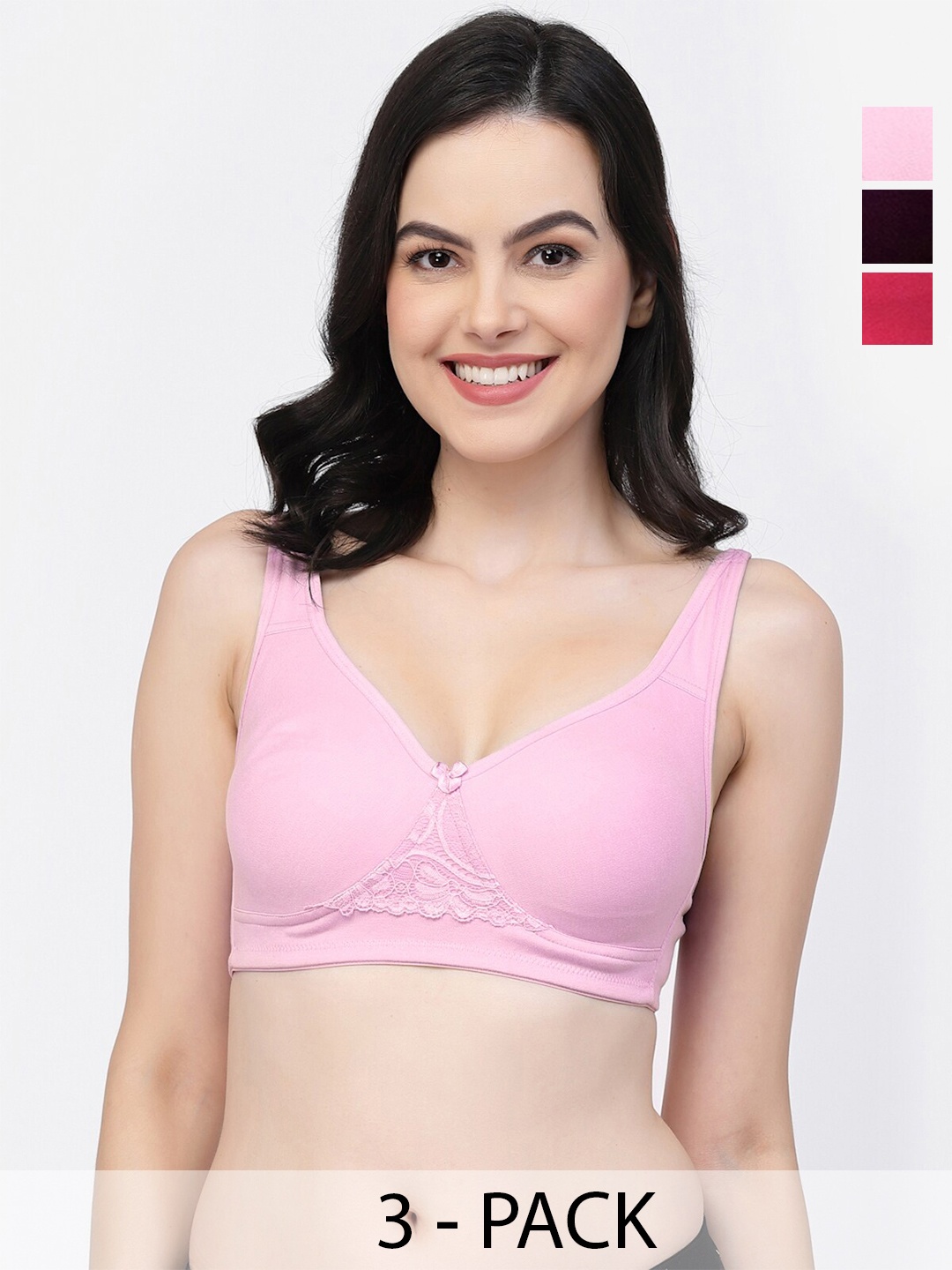 

College Girl Pack of 3 Lightly Padded Cotton T Shirt Bras With All Day Comfort, Pink