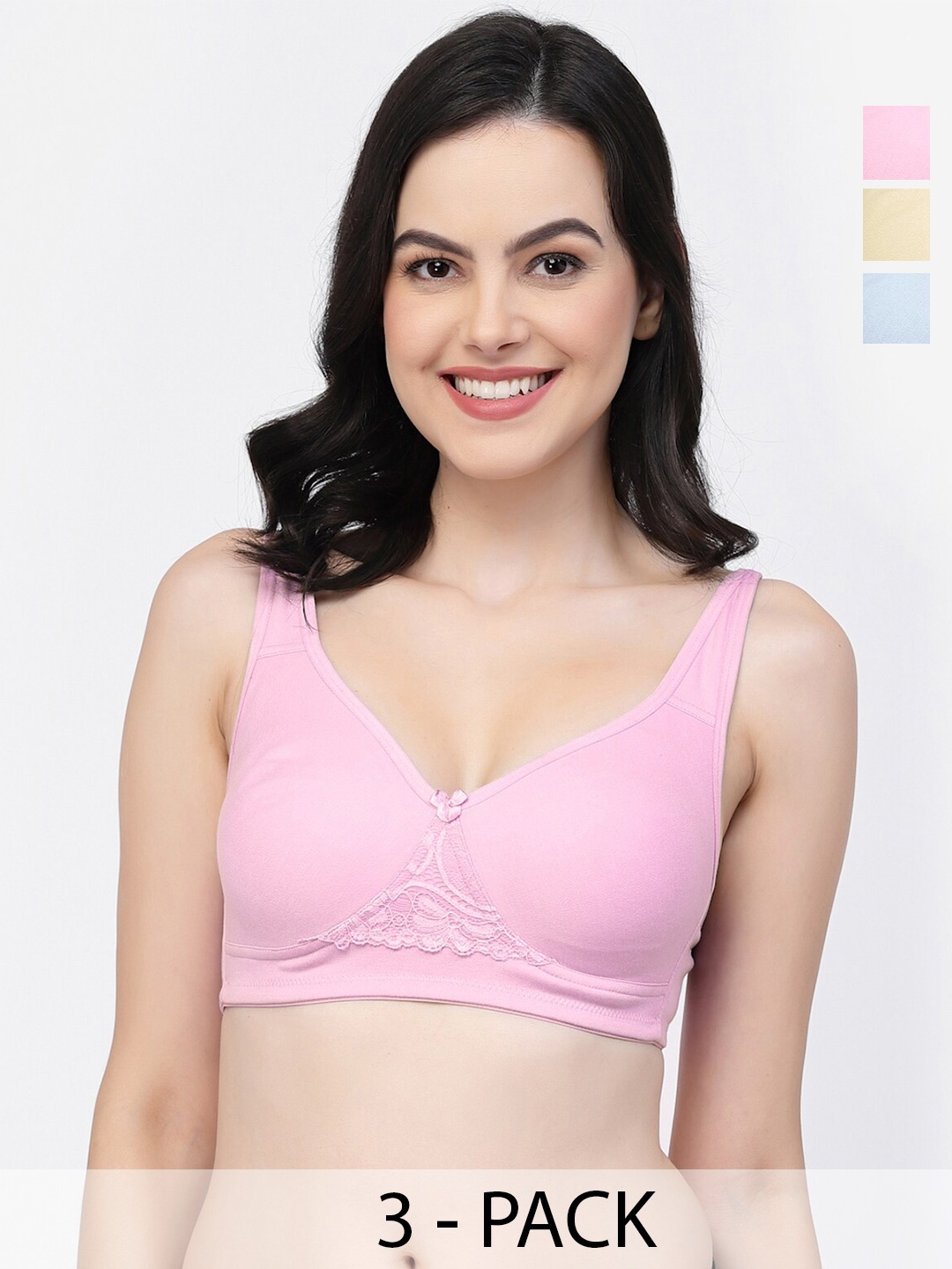 

College Girl Pack Of 3 Full Coverage Cotton T-shirt Bra With All Day Comfort, Pink