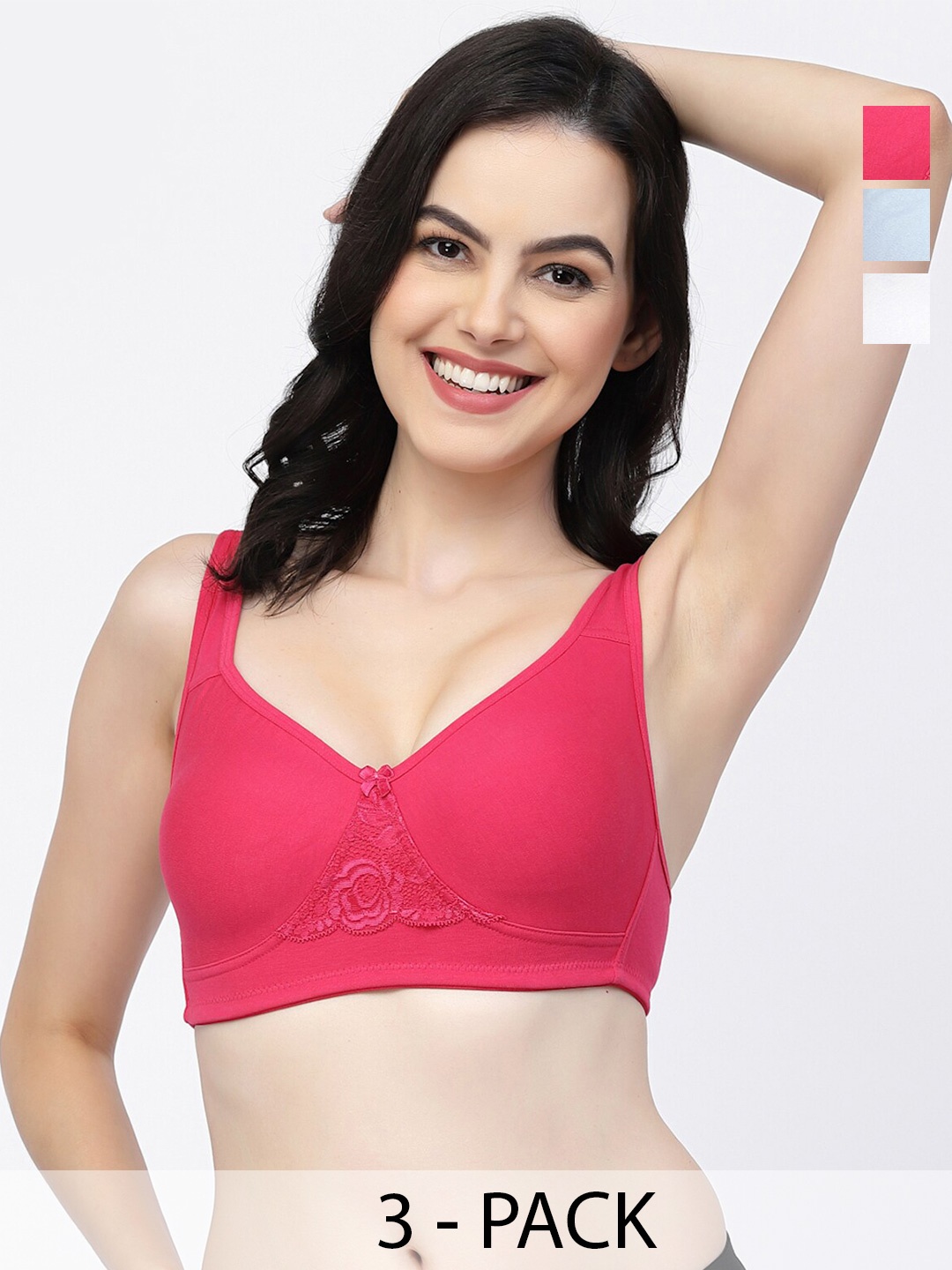 

College Girl Pack Of 3 Non-Wired Lightly Padded Cotton T-shirt Bra With All Day Comfort, Blue