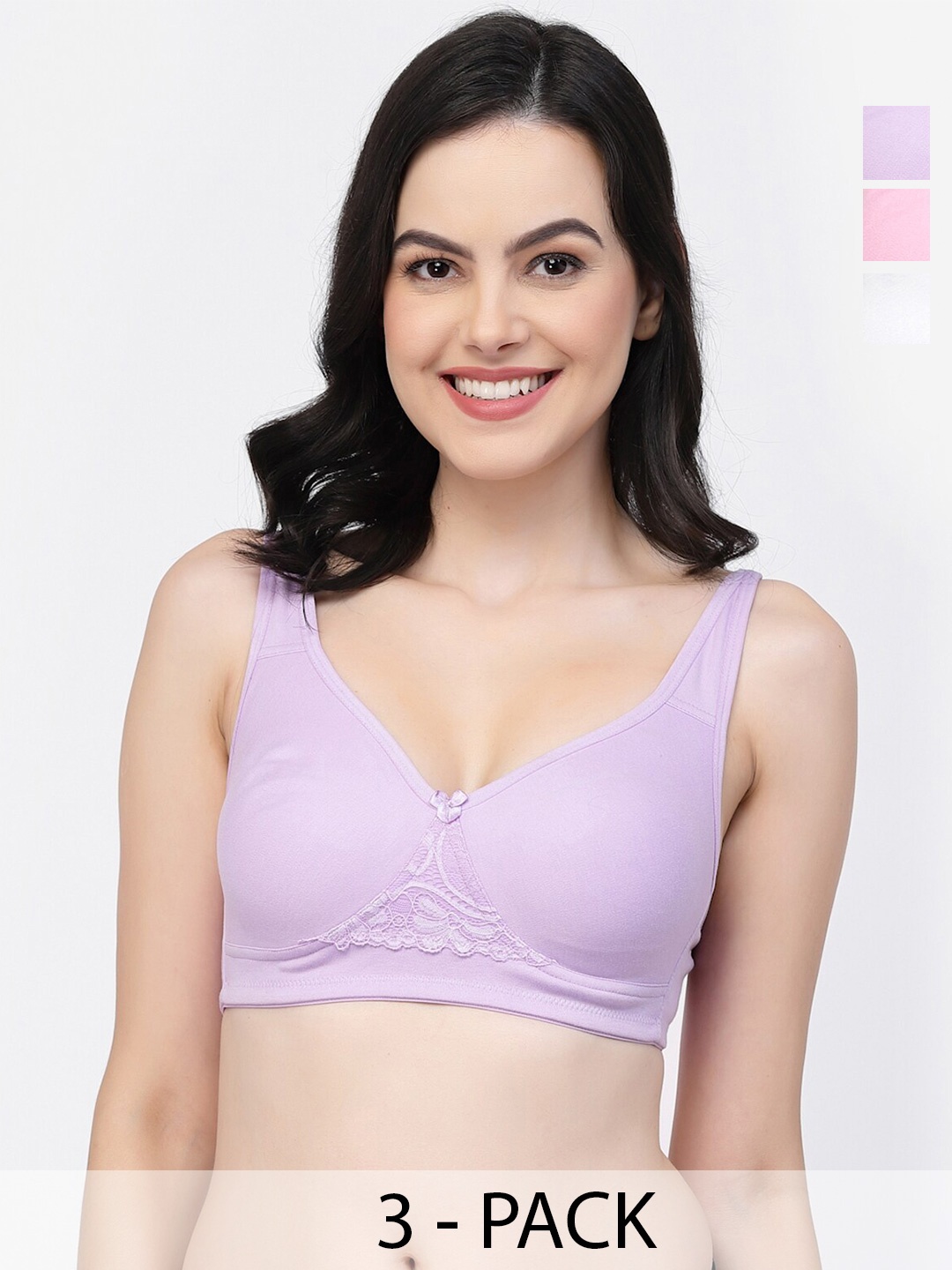 

College Girl Pack Of 3 Full Coverage Lightly Padded Cotton T-shirt Bra- All Day Comfort, Purple