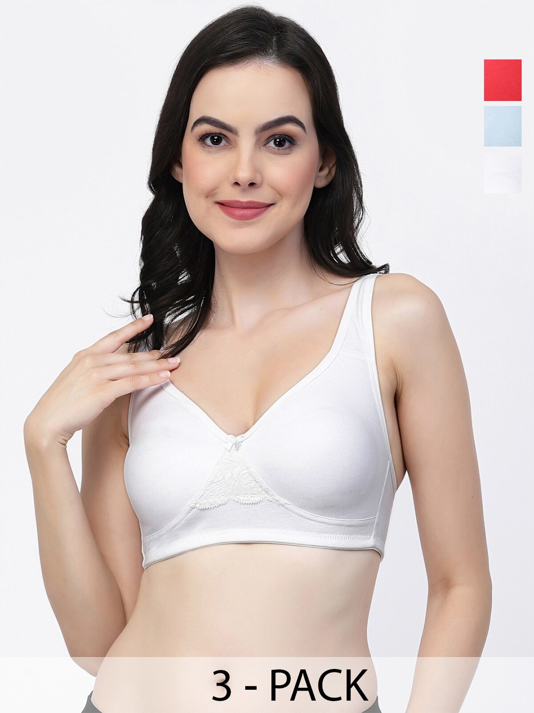 

College Girl Pack Of 3 Full Coverage Lightly Padded Cotton T-shirt Bra- All Day Comfort, Turquoise blue