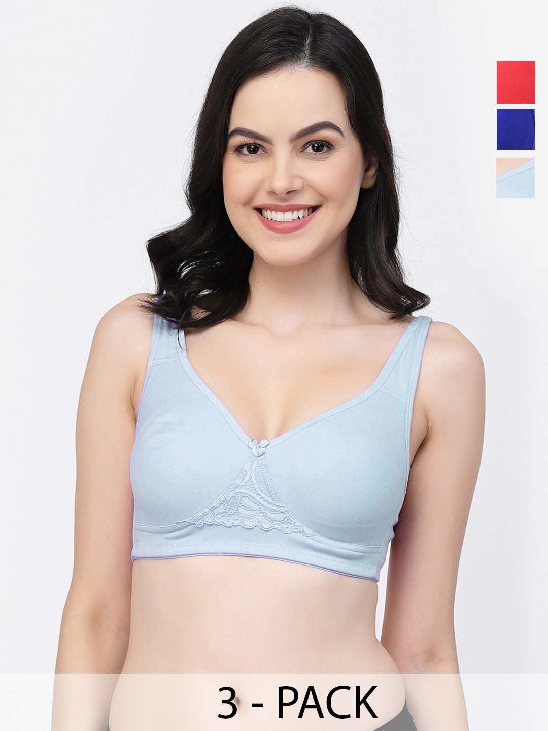 

College Girl Pack Of 3 Full Coverage Lightly Padded Cotton T-shirt Bra- All Day Comfort, Red