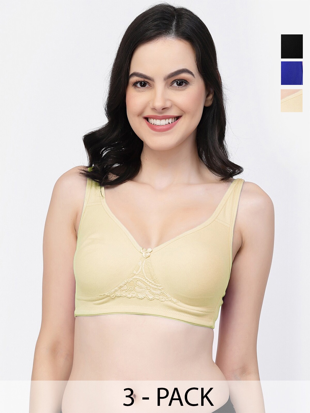 

College Girl Pack Of 3 Full Coverage T-shirt Bras With All Day Comfort, Blue