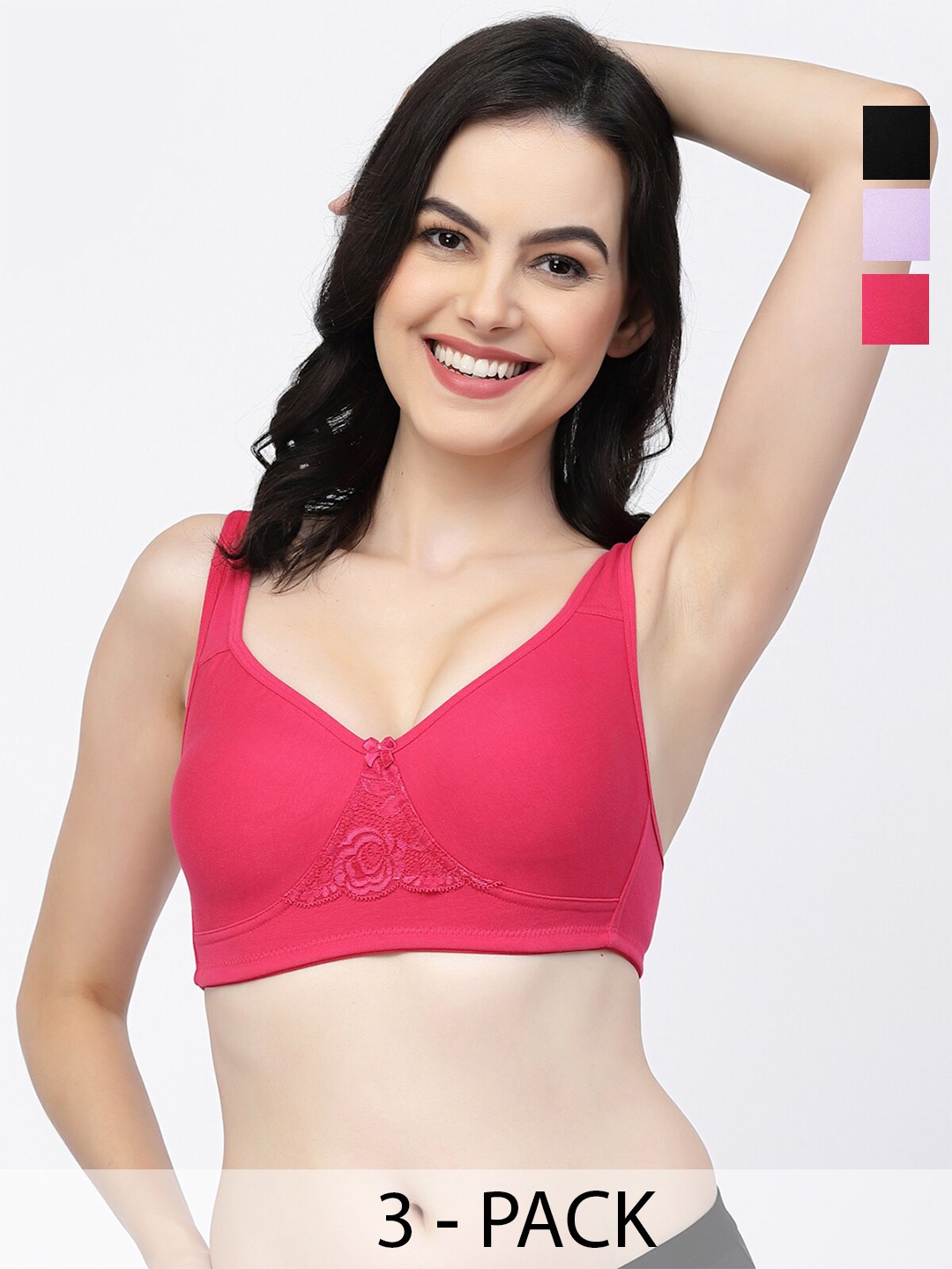 

College Girl Pack Of 3 Full Coverage Cotton T-shirt Bra With All Day Comfort, Pink