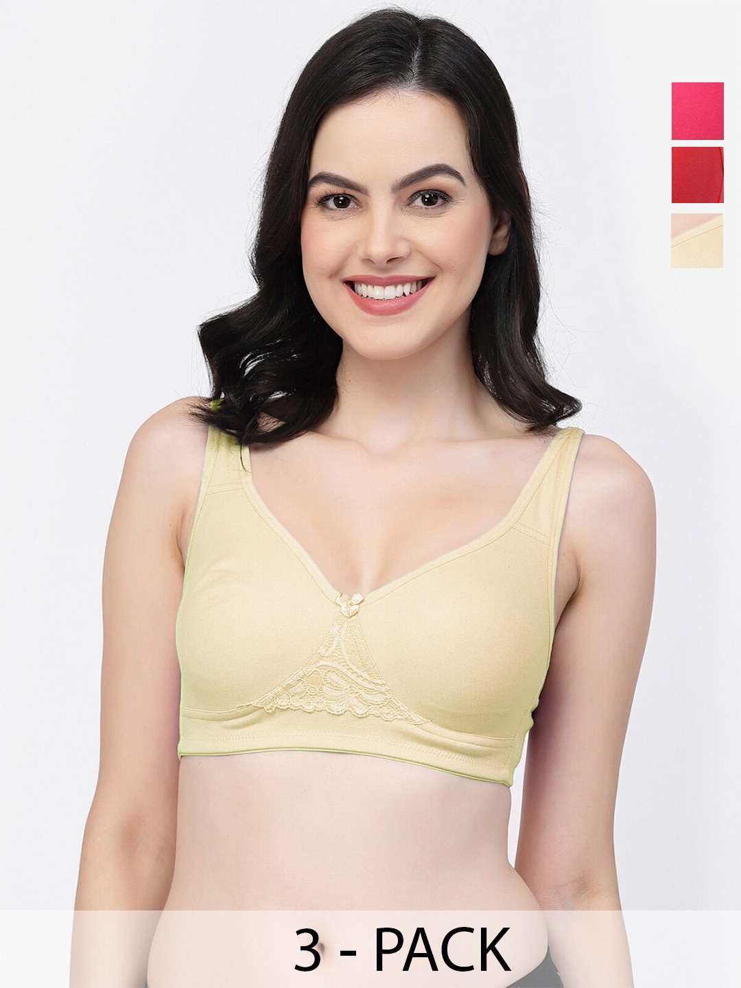 

College Girl Pack Of 3 Full Coverage T-shirt Bras With All Day Comfort, Pink