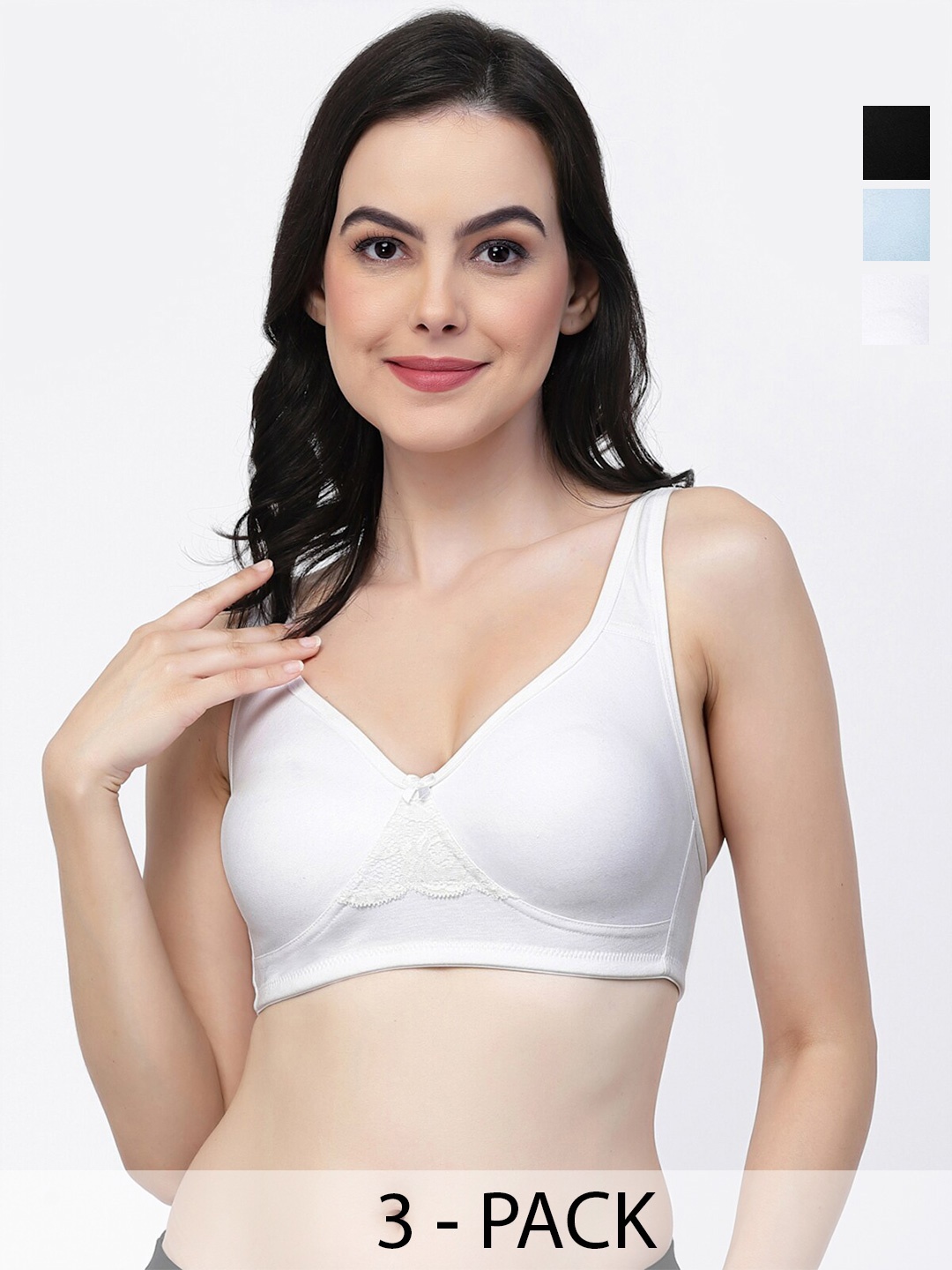 

College Girl Pack Of 3 Full Coverage Cotton T-shirt Bra With All Day Comfort, White