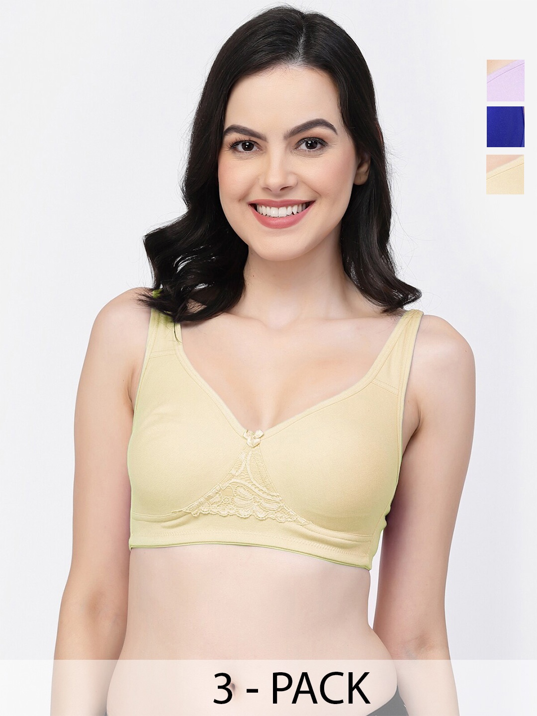 

College Girl Pack Of 3 Full Coverage T-shirt Bras With All Day Comfort, Blue
