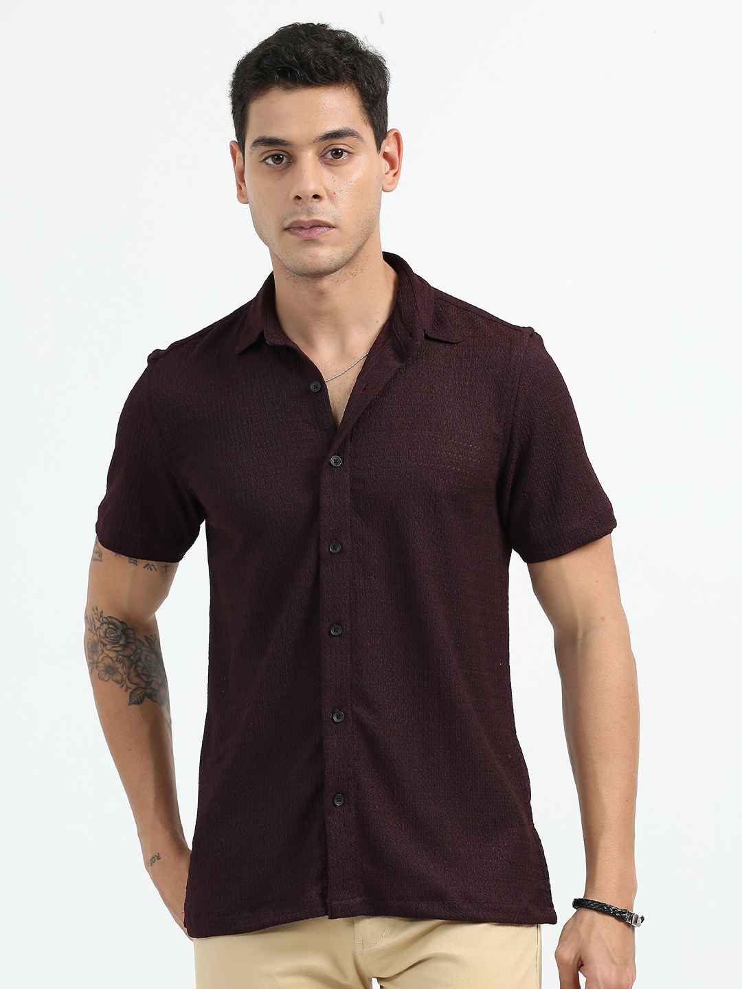 

RIDELIFE Original Slim Fit Spread Collar Casual Shirt, Maroon