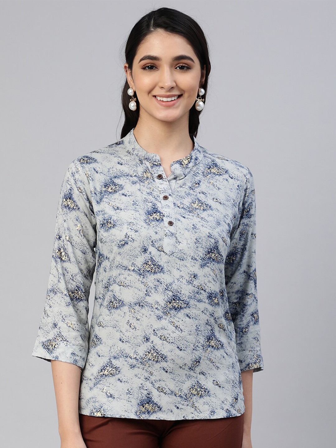 

LYRA Abstract Printed Mandarin Collar Tunic, Grey