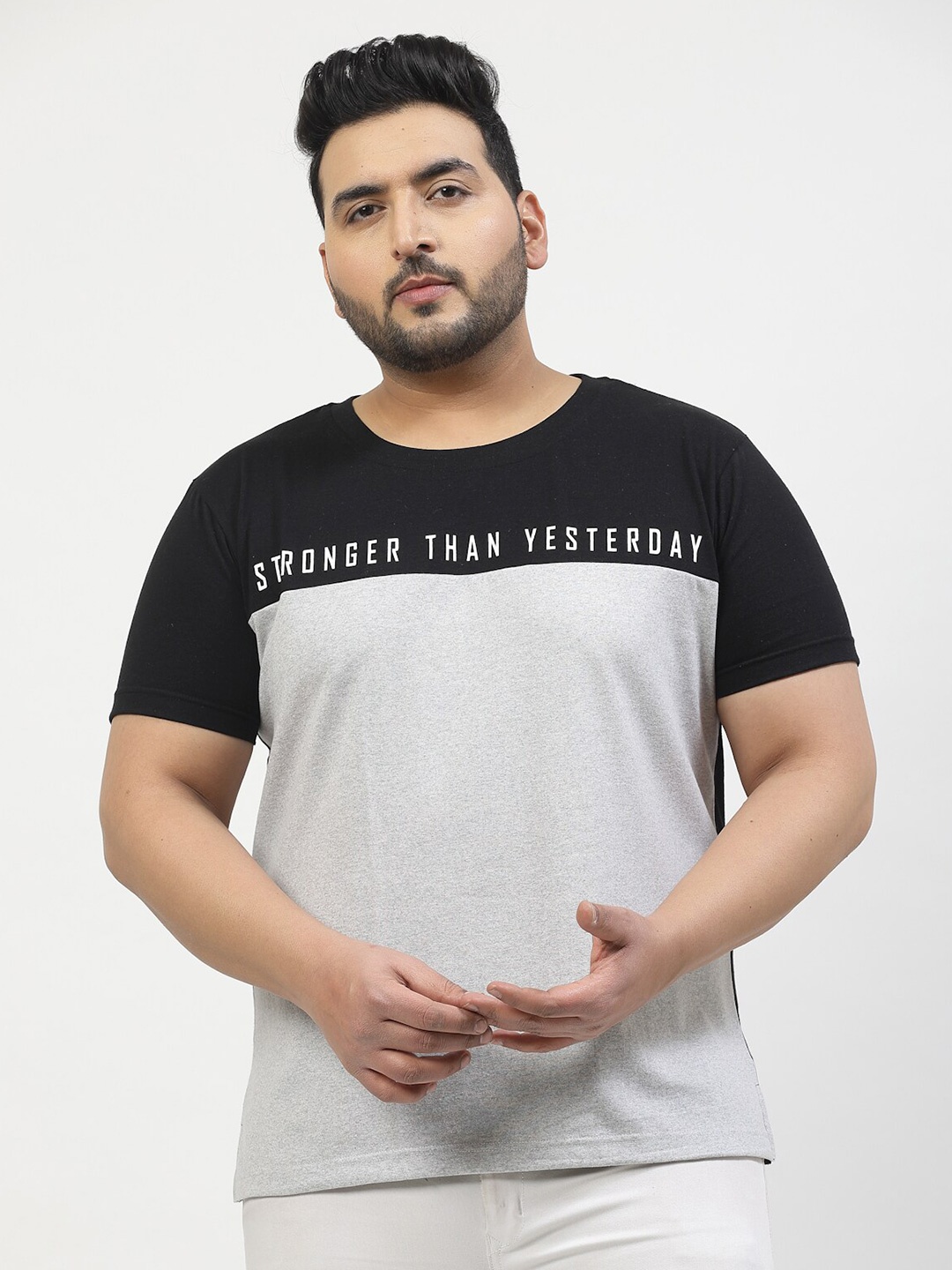 

plusS Plus Size Round Neck Short Sleeves Cotton T-shirt, Grey