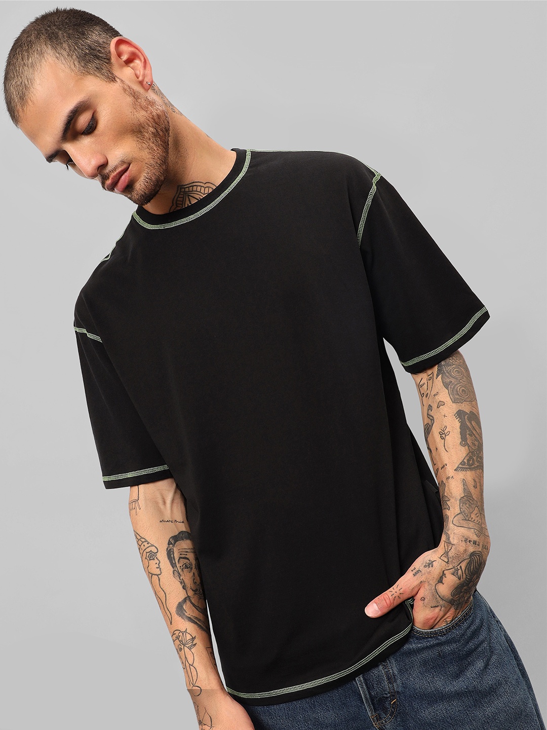 

Beyoung Round Neck Short Sleeves Oversized Pockets Casual T-shirt, Black