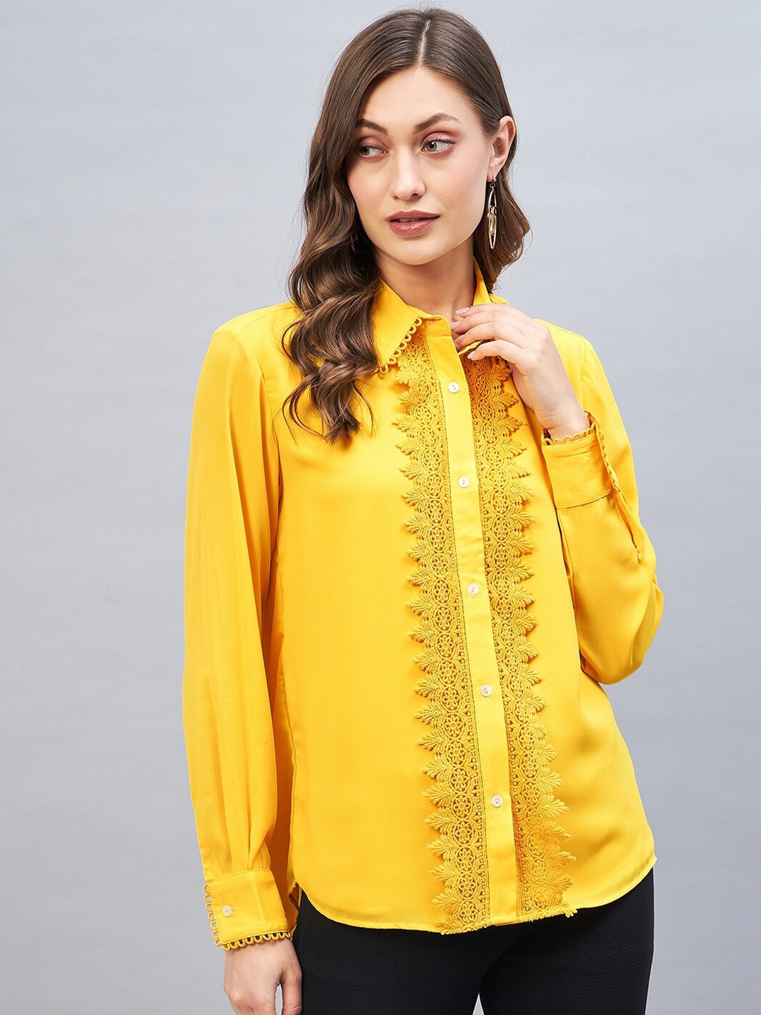 

DELAN Laced Up Shirt Style Top, Yellow
