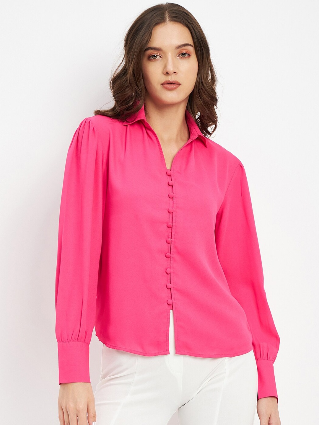 

DELAN Long Sleeves Shirt Style Top, Pink