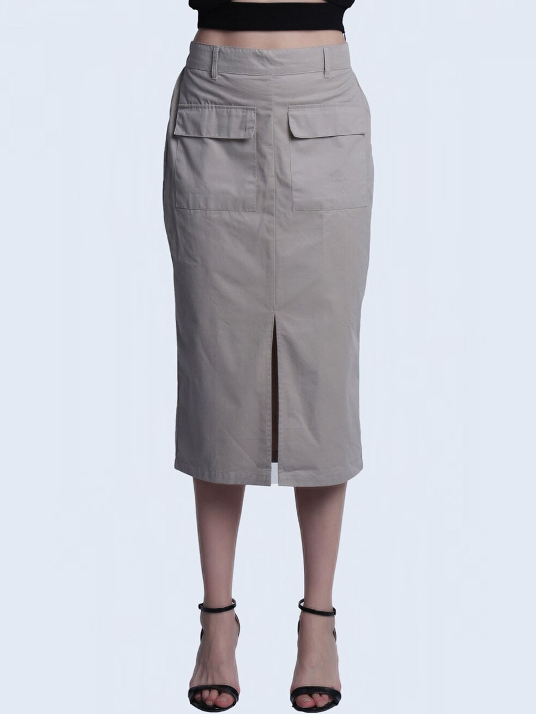 

Orchid Blues Pure Cotton Straight Midi Skirt, Grey