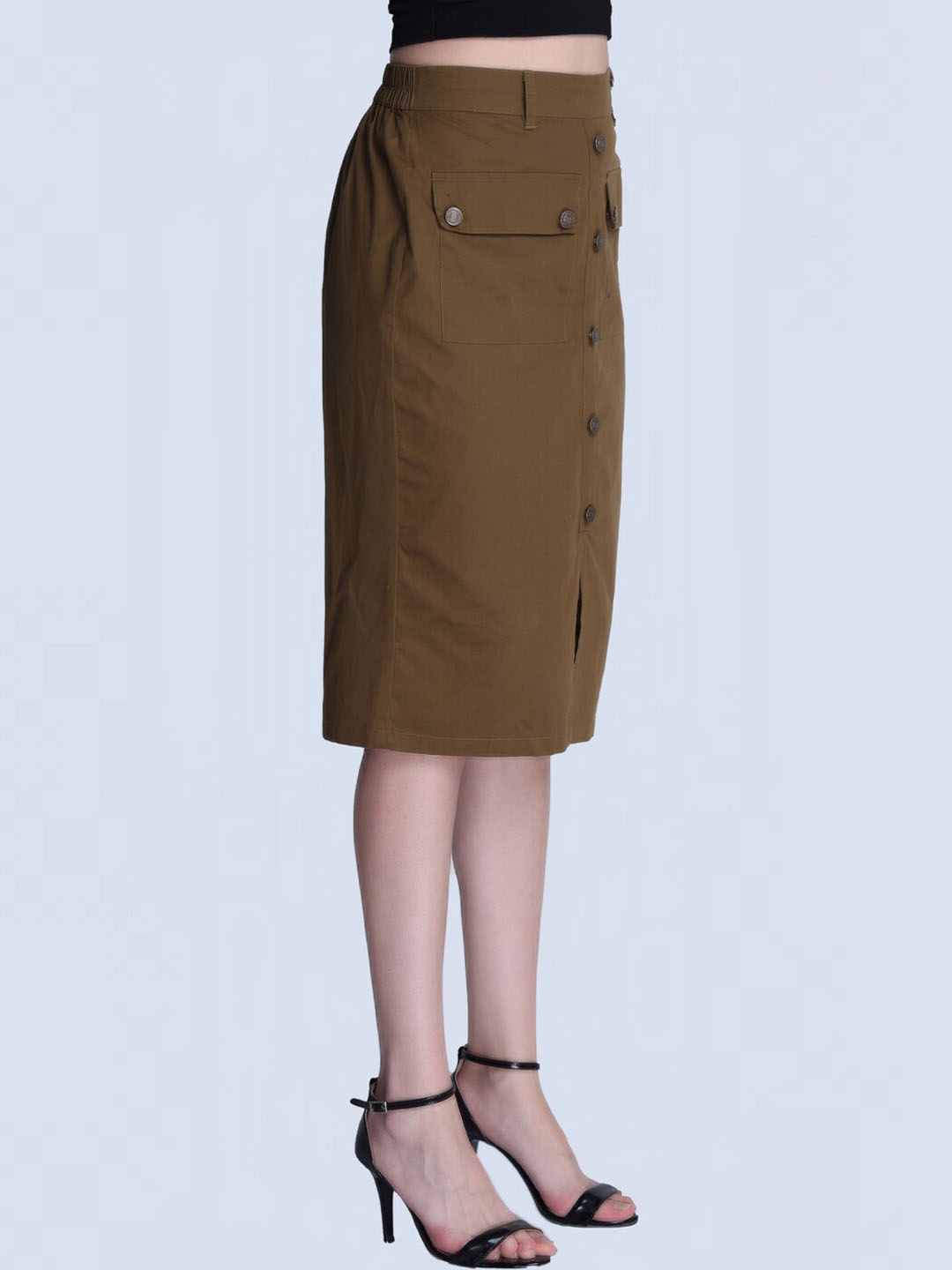 

Orchid Blues Midi Pure Cotton Pencil Skirt, Olive