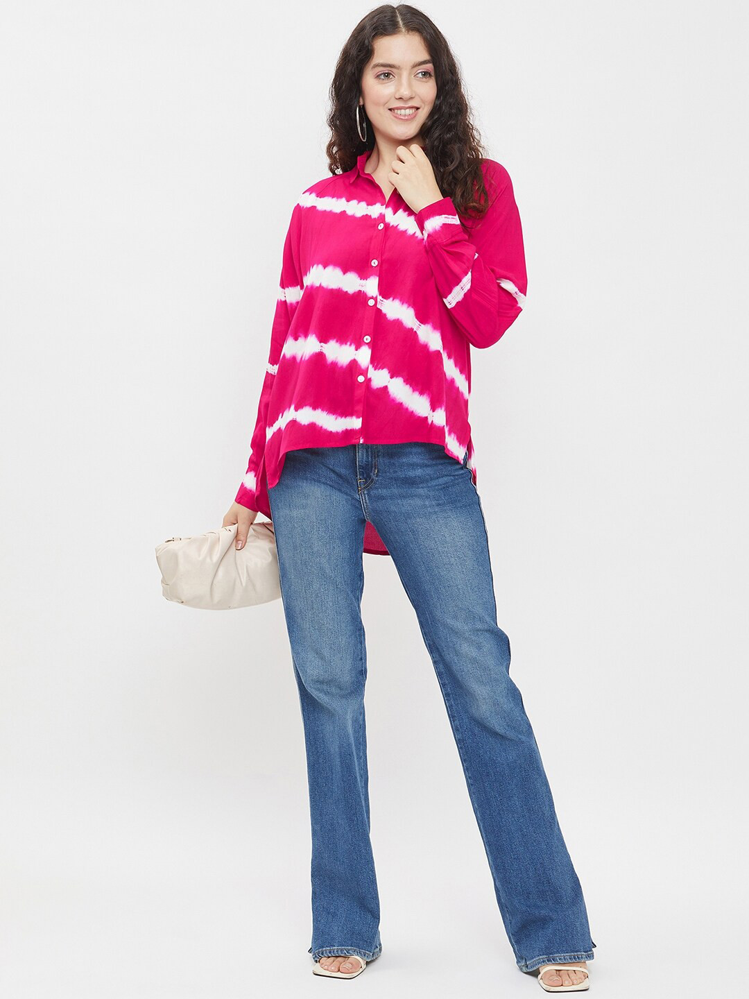 

Ruhaans Classic Printed Tie and Dye Casual Shirt, Pink