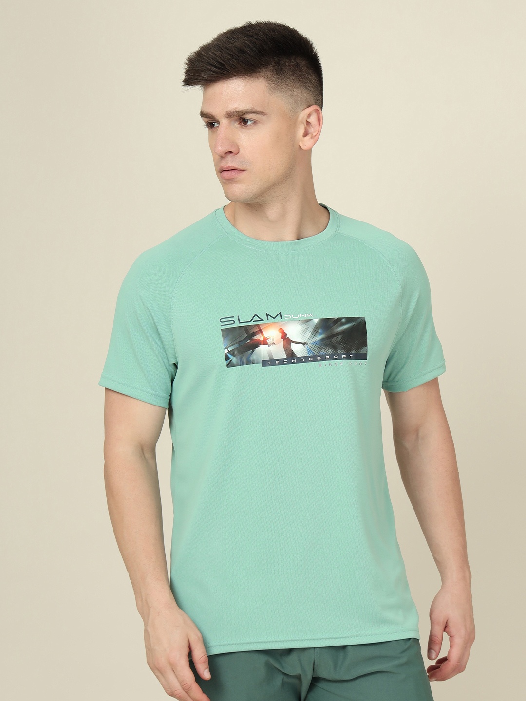 Technosport Graphic Printed Rapid Dry Technology Slim Fit Active T-shirt, Green
