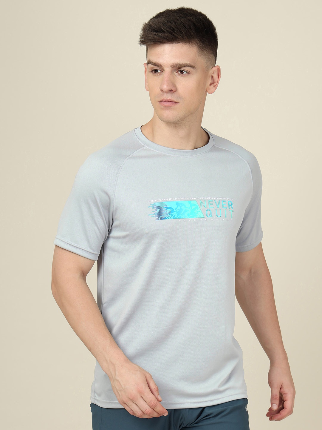 

Technosport Men Graphic Printed Rapid Dry Technology Slim Fit Active T-shirt, Grey