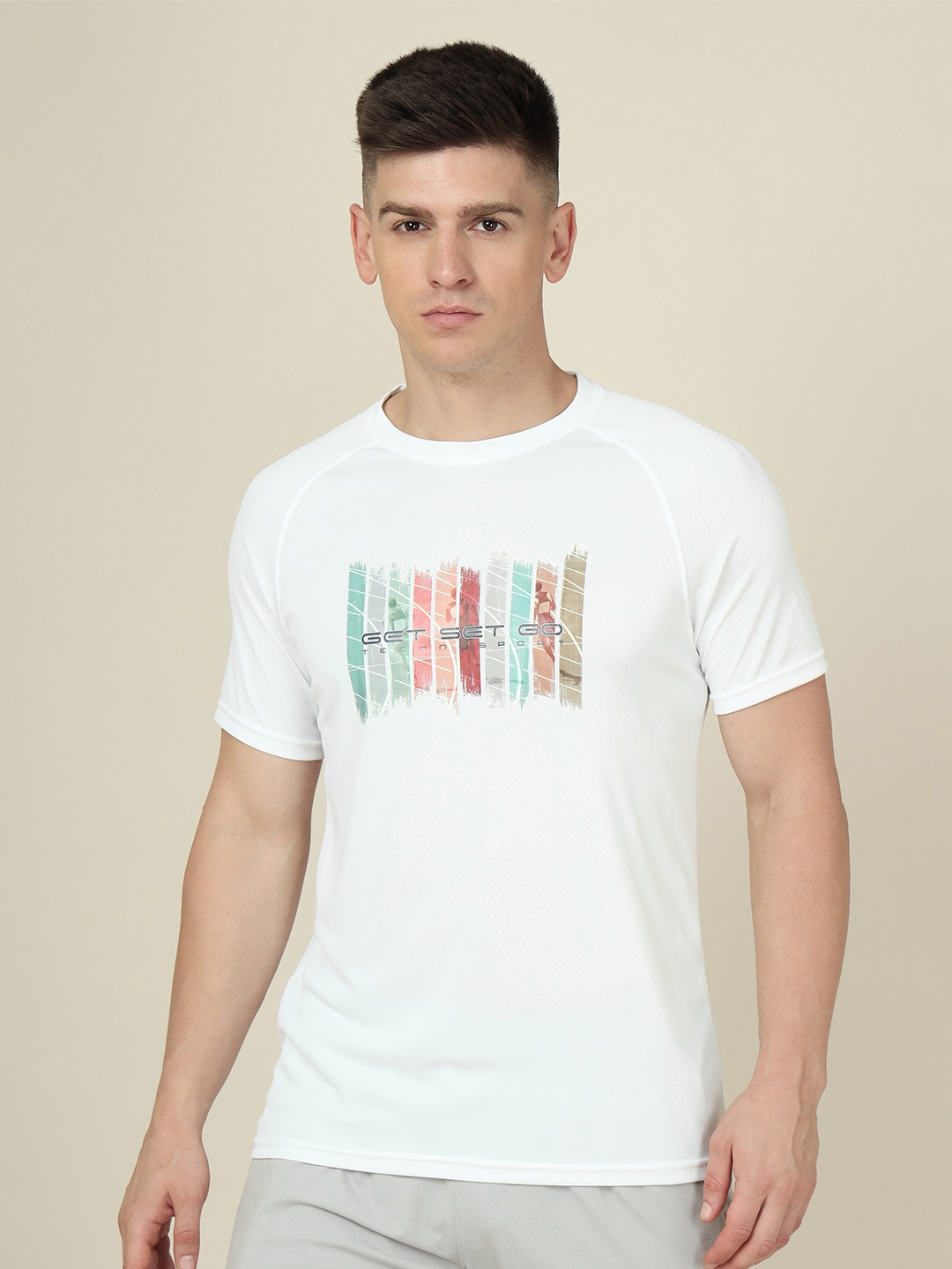 

Technosport Graphic Printed Rapid Dry Technology Slim Fit Active T-shirt, Off white