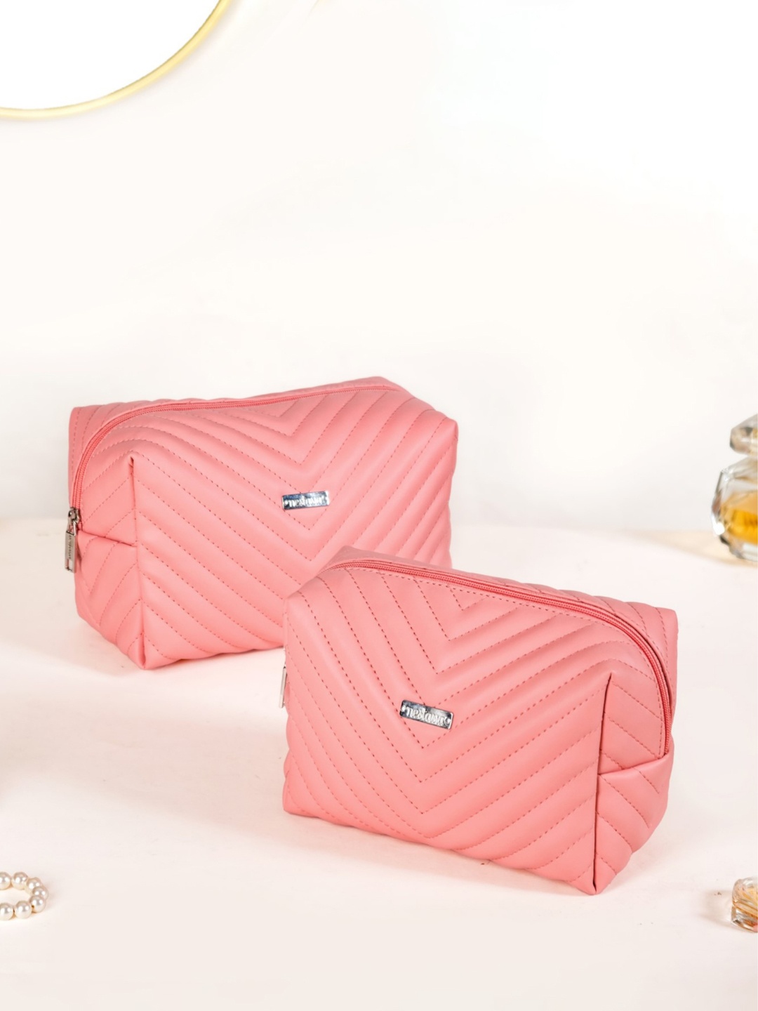 

Nestasia Set of 2 Textured Compact Pouch Travel Accessory, Peach
