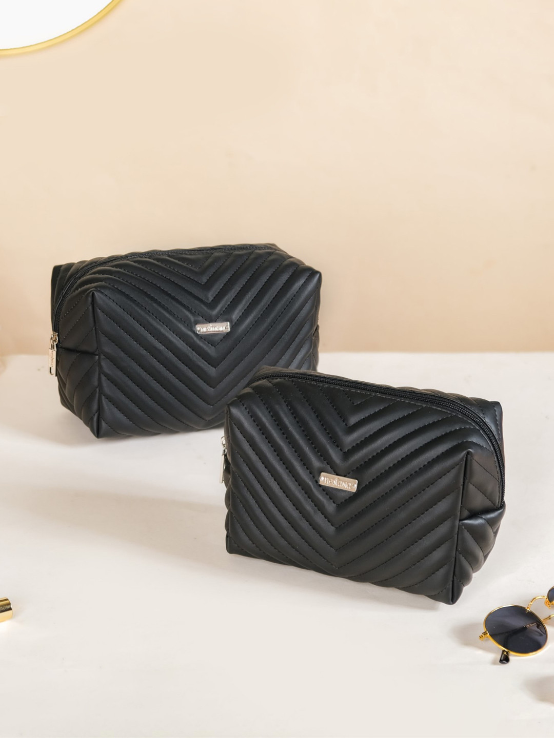 

Nestasia Set of 2 Checked Compact Pouch Travel Accessory, Black