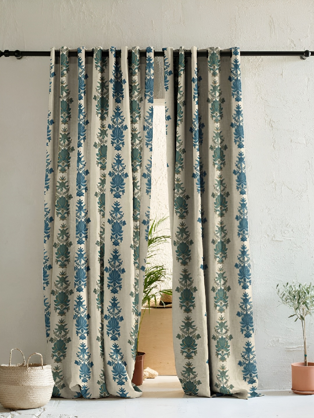 

SPACES Green & Beige 2 Pieces Floral Room Darkening Long Door Curtain