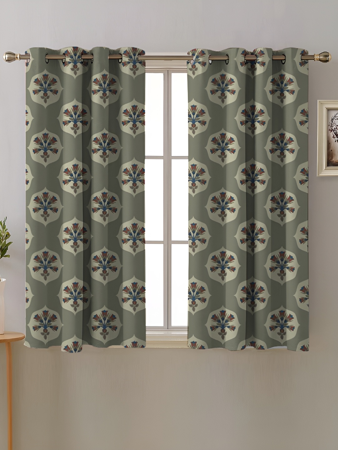 

SPACES meraki collection Green & Blue 2 Pieces Floral Room Darkening Window Curtains