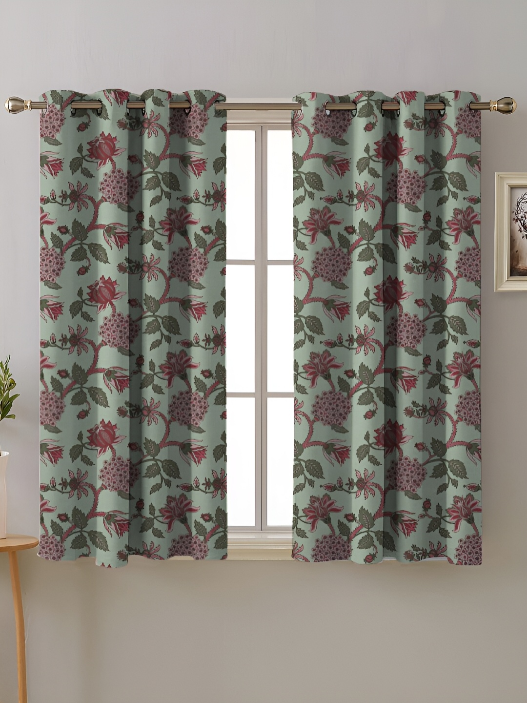 

SPACES Green & Pink 2 Pieces Floral Room Darkening Window Curtains
