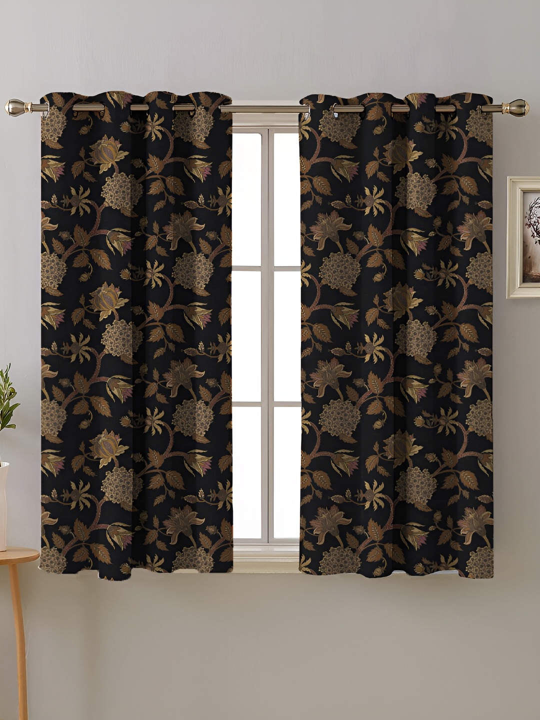 

SPACES Black & Brown 2 Pieces Floral Room Darkening Window Curtains