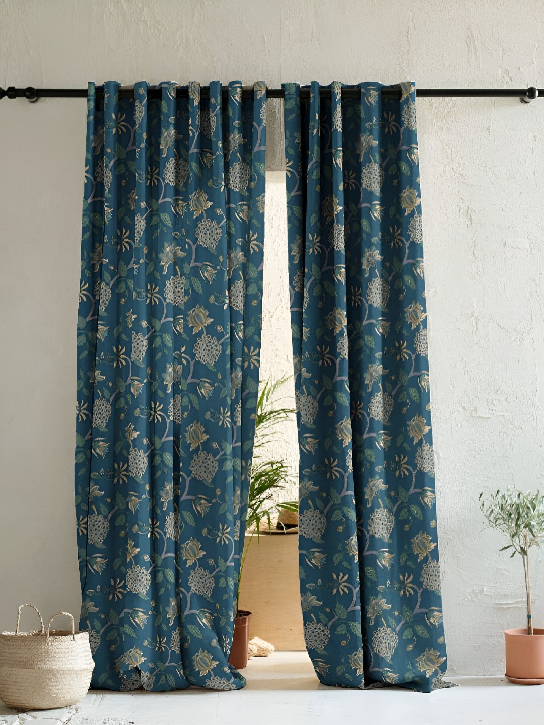 

SPACES Blue & Green 2 Pieces Floral Room Darkening Door Curtains