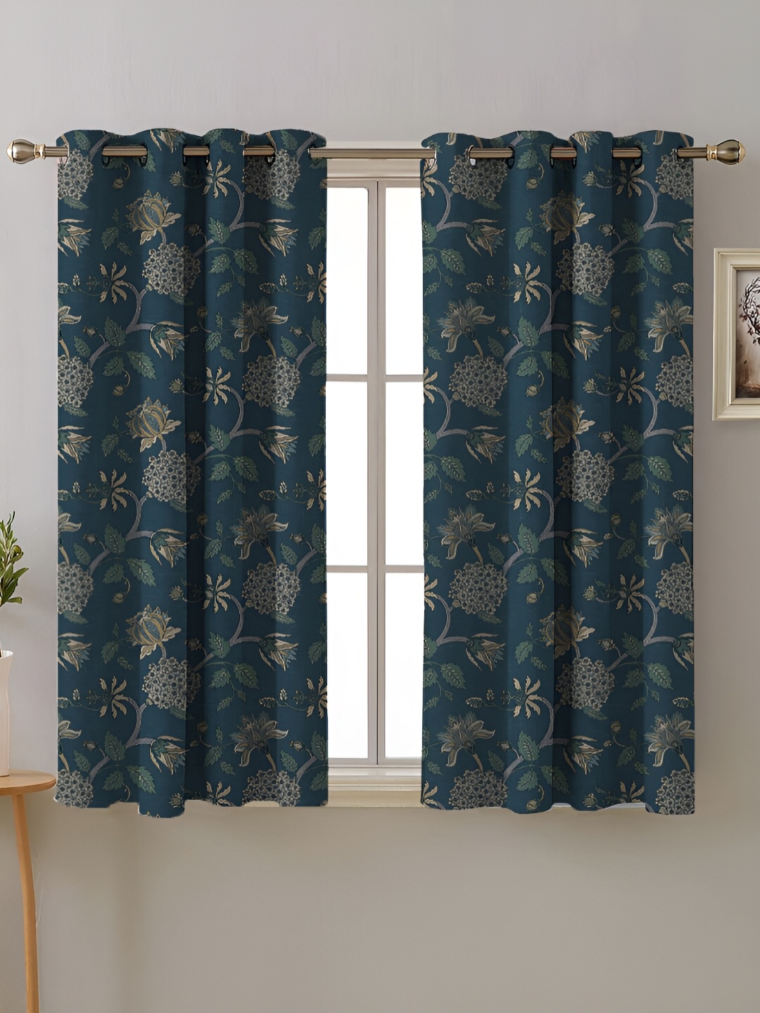 

SPACES Blue & Green 2 Pieces Floral Satin Eyelet Window Curtains