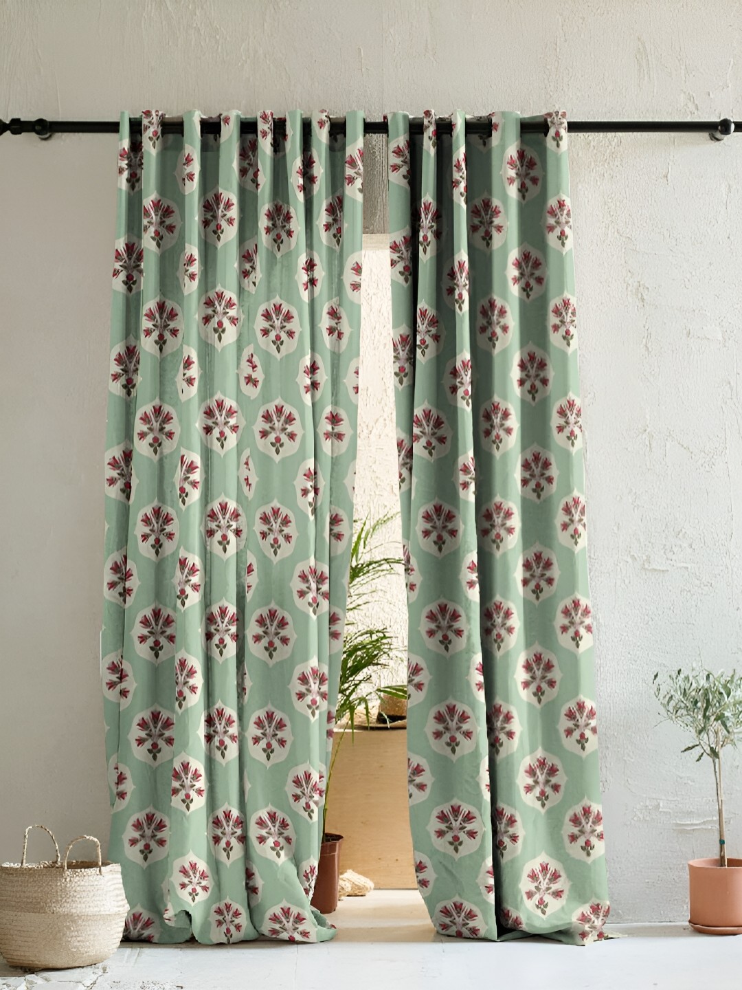 

SPACES Green & Pink 2 Pieces Floral Room Darkening Door Curtains