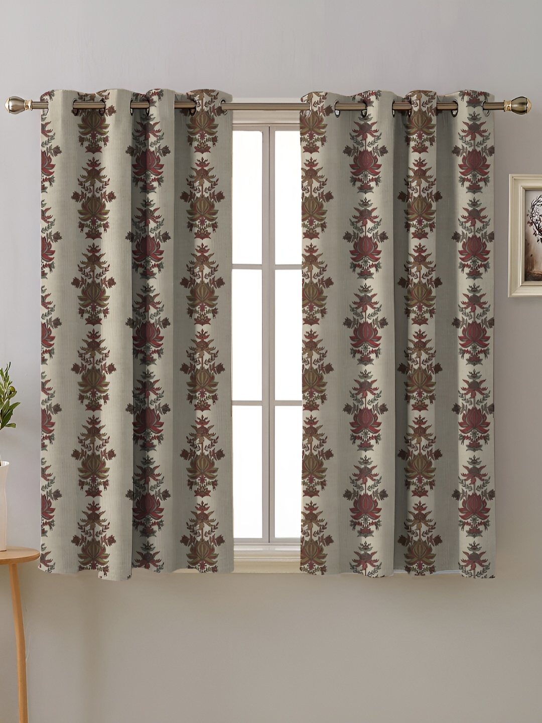 

SPACES Green & Red 2 Pieces Floral Room Darkening Window Curtains