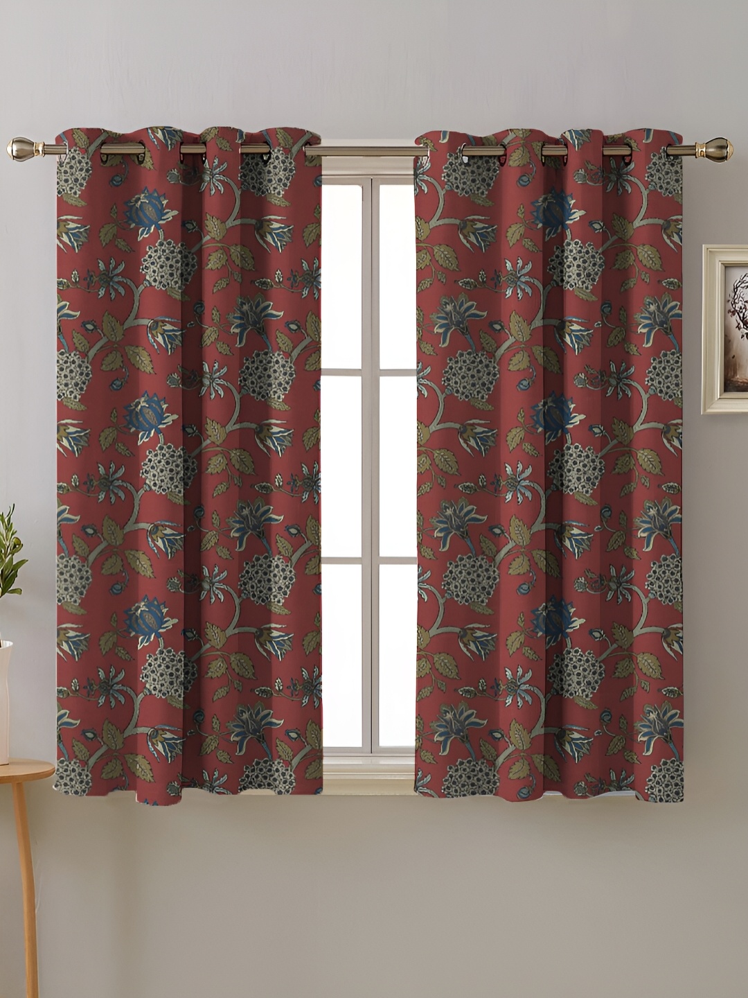 

SPACES Red & Blue 2 Pieces Floral Room Darkening Window Curtains