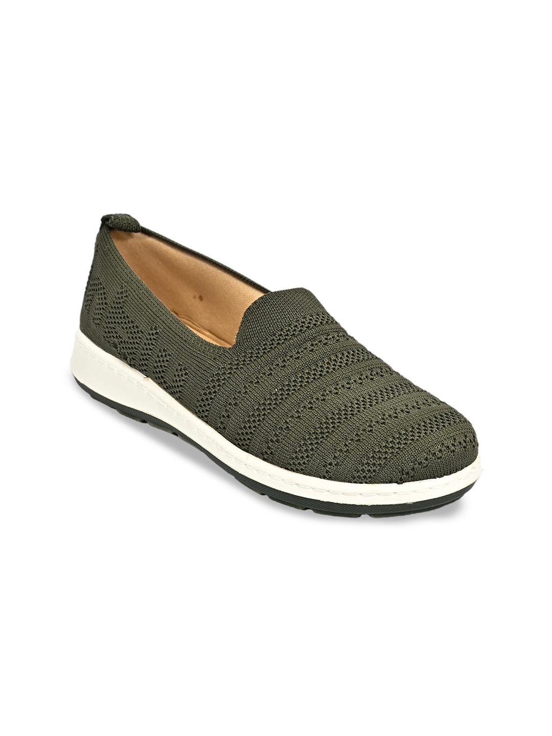 

Inblu Women Textured Lightweight Mesh Slip-On Sneakers, Olive