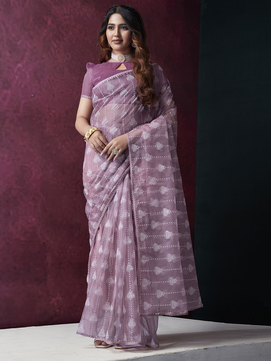 

KALINI Gotta Patti Net Saree, Mauve