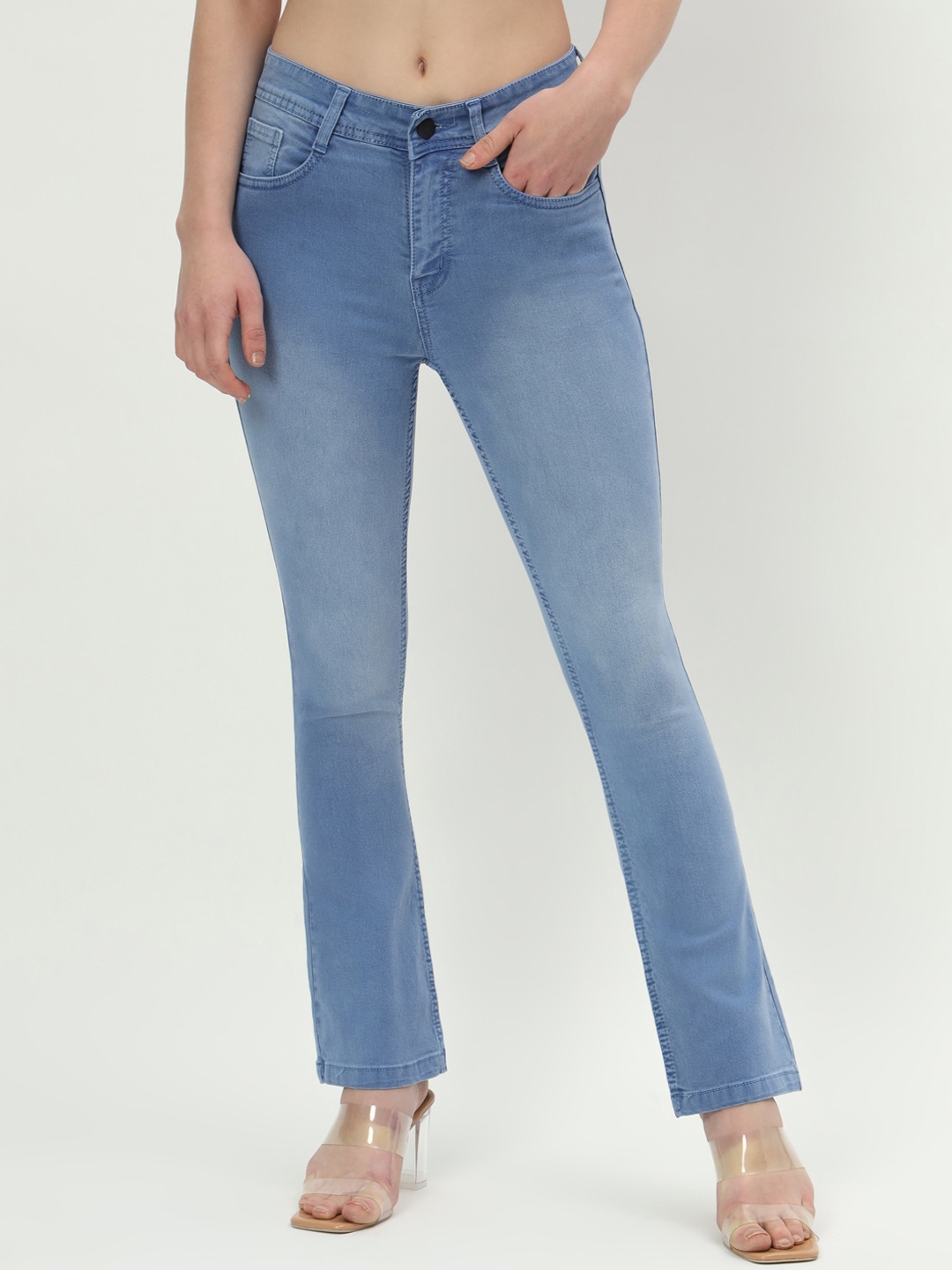 

BAESD Women Jean Bootcut High-Rise Clean Look Light Fade Jeans, Blue