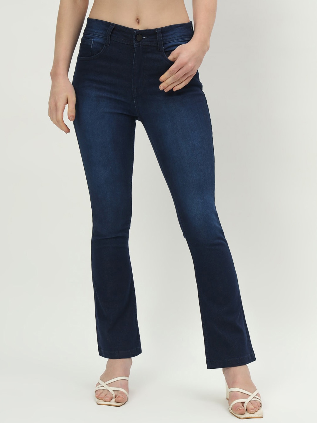 

BAESD Women Jean Bootcut High-Rise Light Fade Cotton Jeans, Navy blue