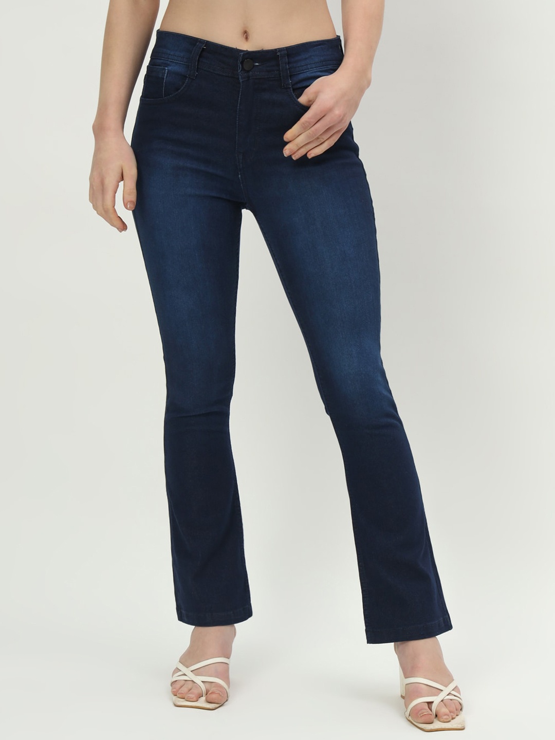 

AngelFab Women Jean Bootcut High-Rise Light Fade Jeans, Navy blue