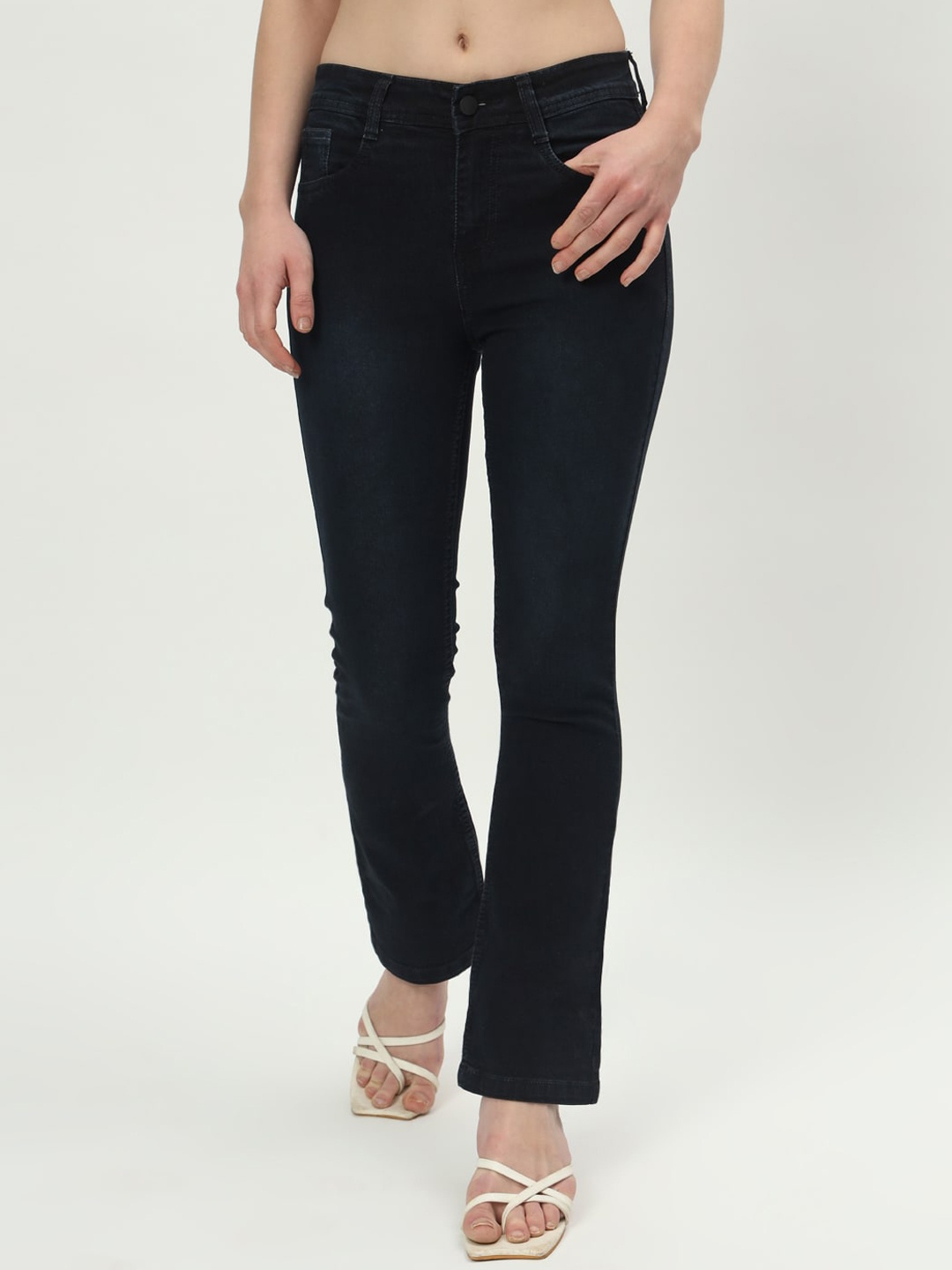 

AngelFab Women Jean Bootcut High-Rise Cotton Jeans, Black
