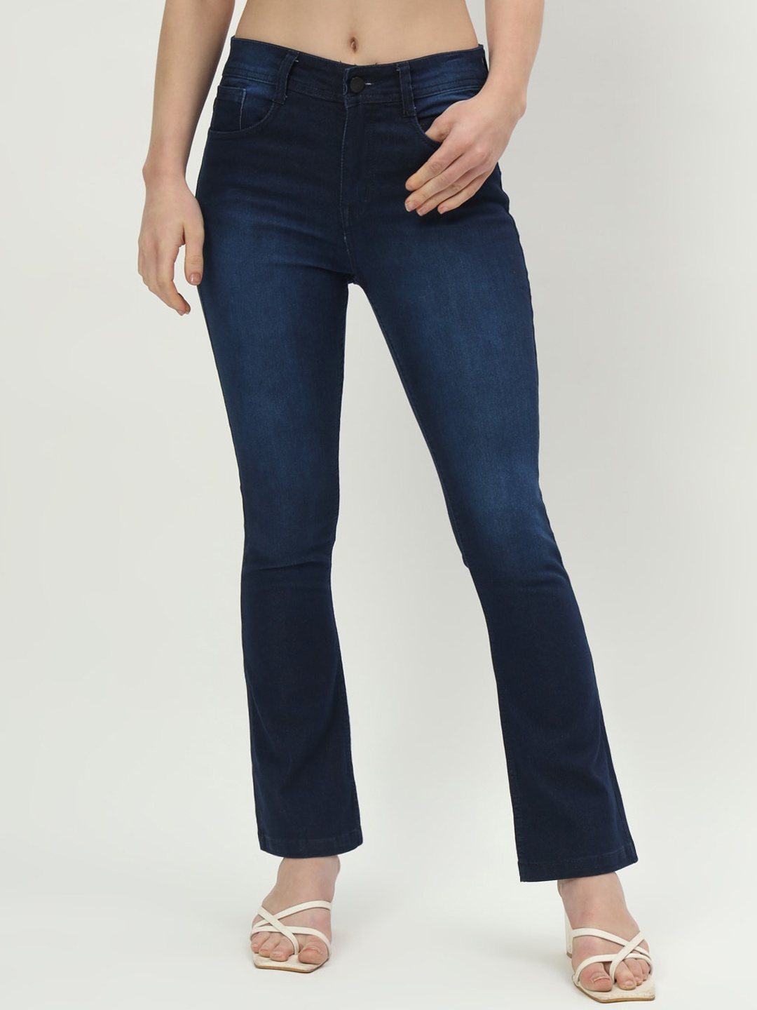 

AngelFab Women Jean Bootcut High-Rise Light Fade Jeans, Navy blue