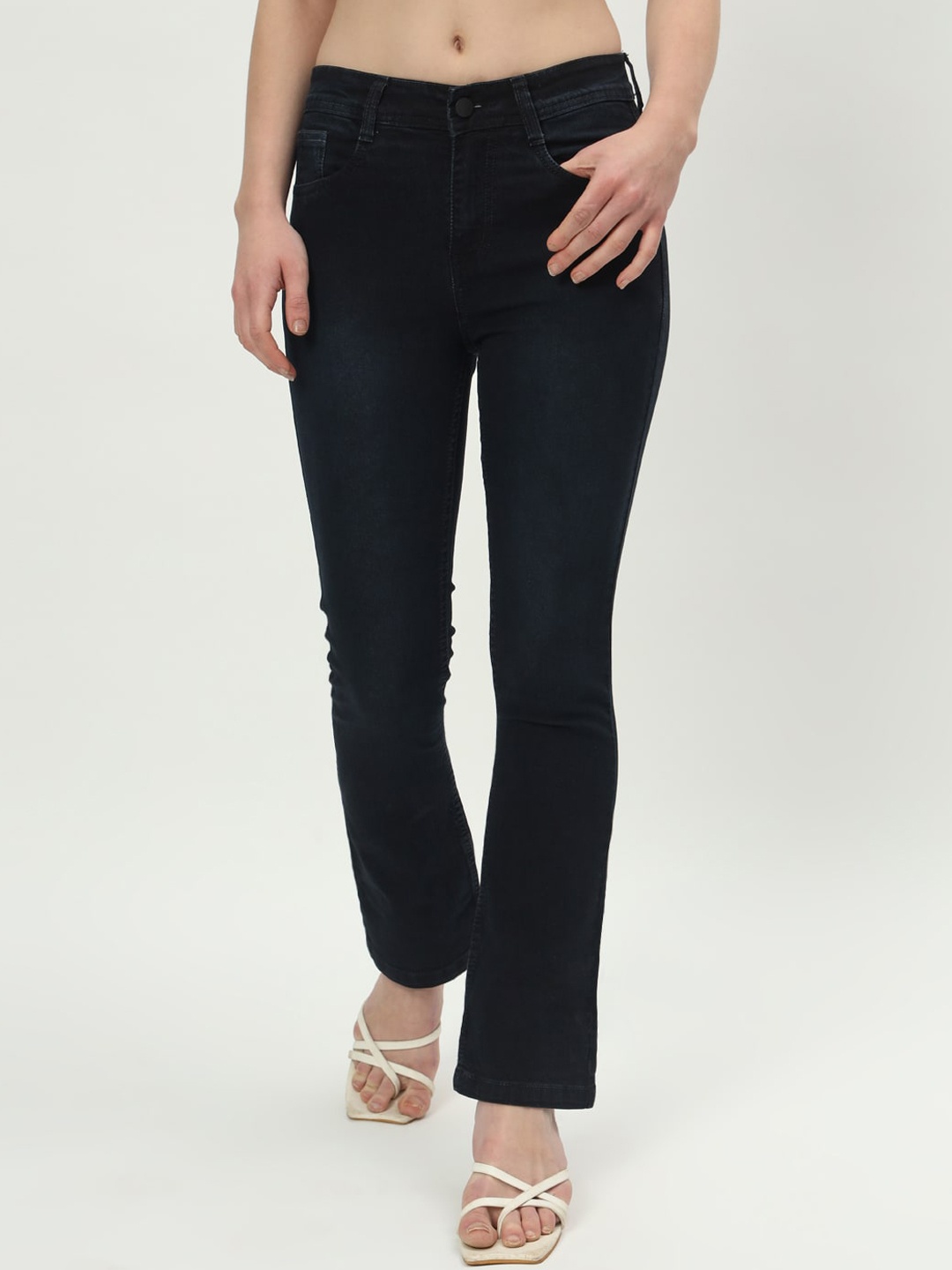 

AngelFab Women Jean Bootcut High-Rise Clean Look Cotton Jeans, Black