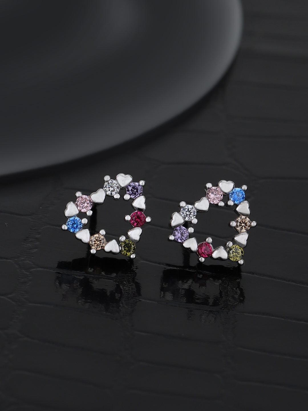 

Carlton London 925 Sterling Silver Rhodium Plated with CZ Heart Stud Earrings, Multi